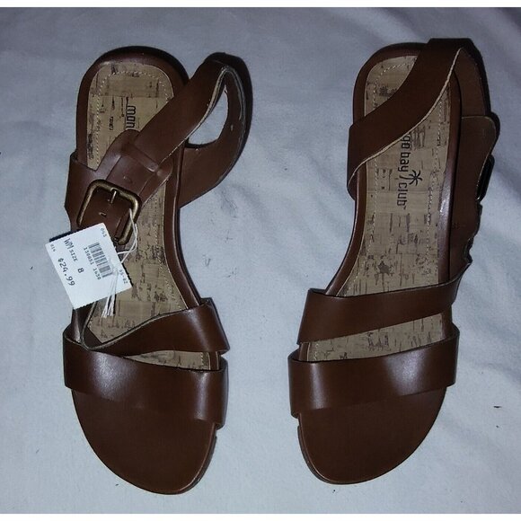 Montego Bay Club Wedge Sandals Size 8 Womens Dark Brown Open Toe Cork Slingback - Picture 4 of 6